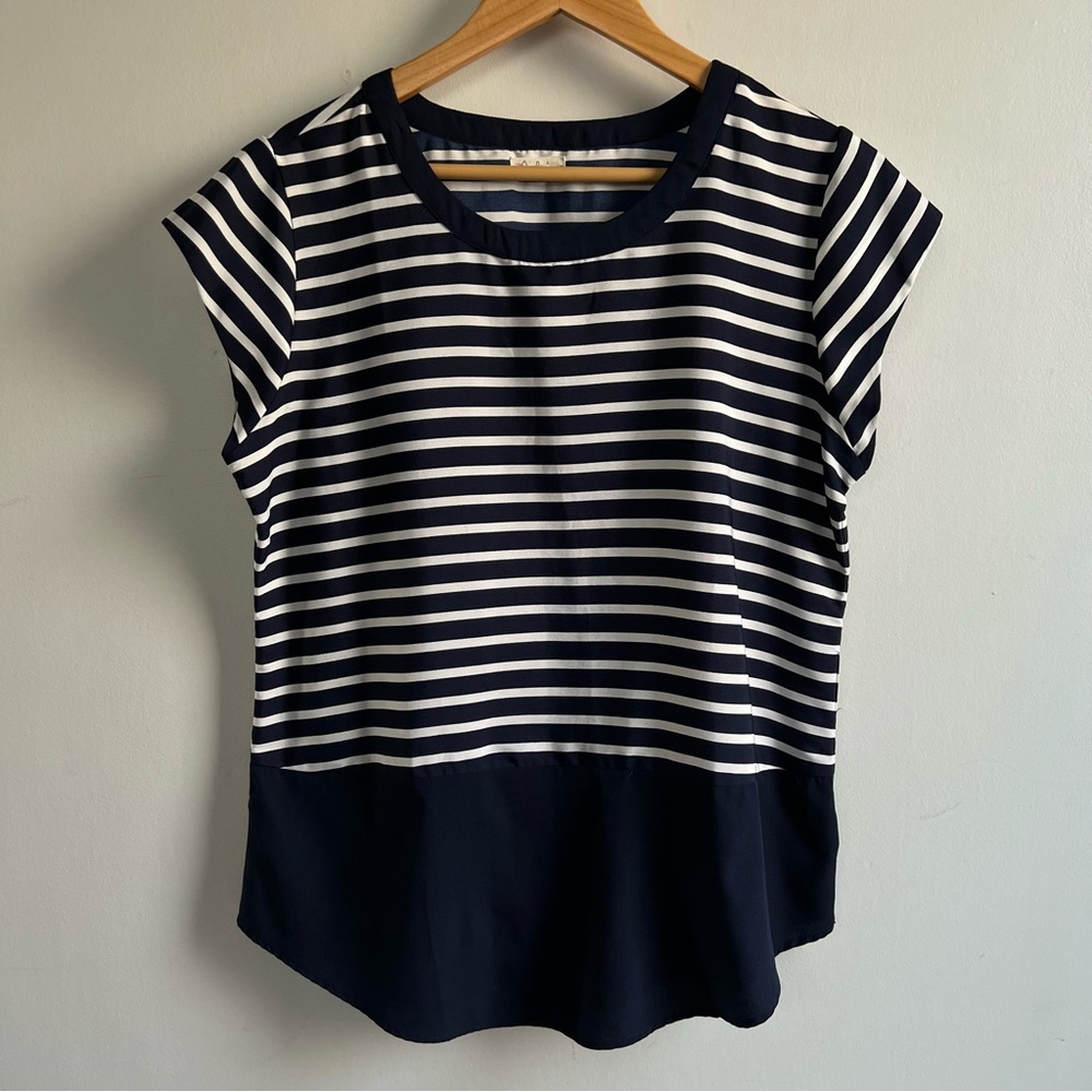 Women's Navy and White Striped Short Sleeve Top
